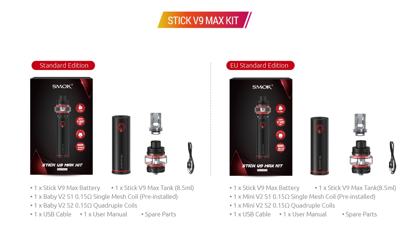 Buy SMOK Stick V9 3000 mAh Kit and enjoy vaping! Find the latest electronic cigarettes from SMOK, VooPoo, Aspire and Joyetech at vape shop!